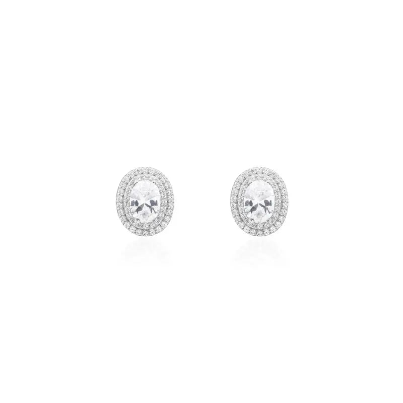 5 MM OVAL EARRING TWO ROWS STUDDED AROUND RHODIUM/CRYSTAL/WHITE ZIRCONIA