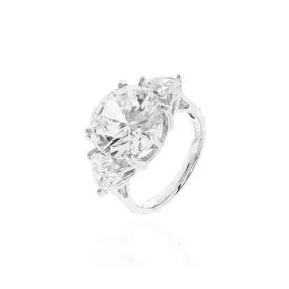 Anello con Punti di Luce 12 mm e Triangoli da 6 mm in Rodio - Cristallo