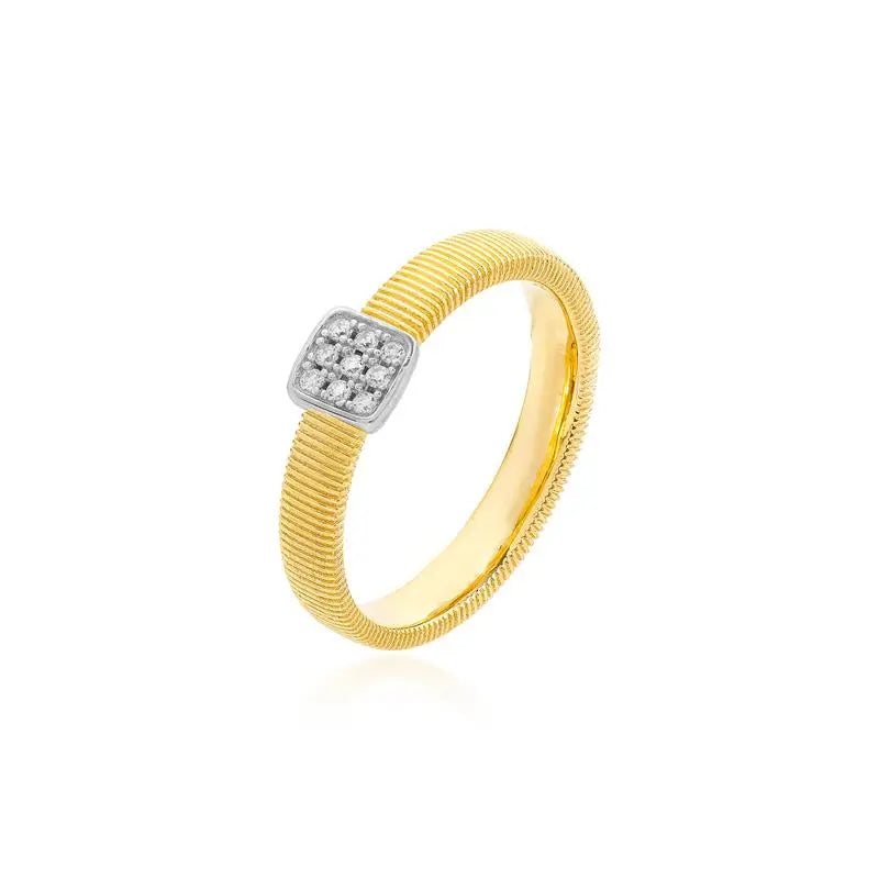 BEADED RING WITH 1 MM STUDDED SQUARE GOLD AND RHODIUM/CRYSTAL/WHITE ZIRCONIA