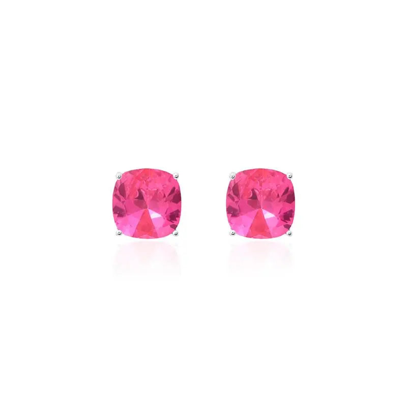 SQUARE EARRING 11 MM RHODIUM/PINK SAPPHIRE/SMOOTH
