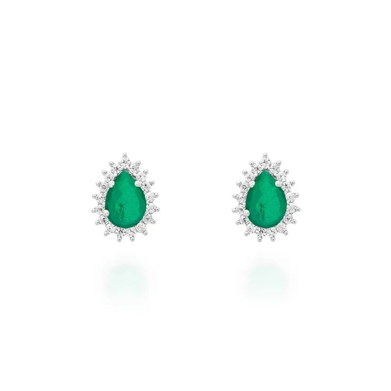 4X6 DROP SHAPED EARRING WITH PRINCESS SETTING AROUND RHODIUM/EMERALD FUSION/WHITE ZIRCONIA