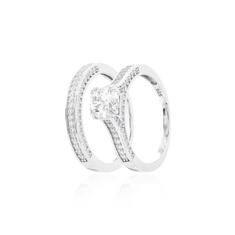 SOLITAIRE AND ALLIANCE POINT OF LIGHT 6 MM BOTH STUDDED ON THE SIDE AND ON TOP RHODIUM/CRYSTAL/WHITE ZIRCONIA