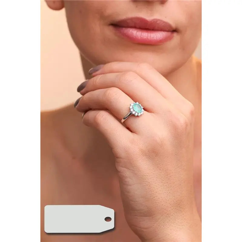 RING OVAL STONE 8X6 PRINCESS SETTING IN RHODIUM/COLOMBIAN/WHITE ZIRCONIA