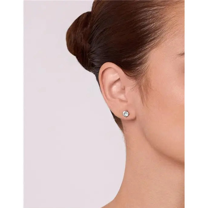 POINT OF LIGHT EARRING 6 MM - SECOND HOLE RHODIUM/AQUAMARINE/SMOOTH