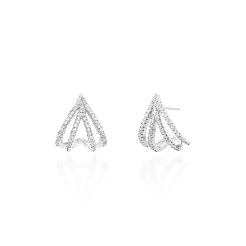 LARGE STUDDED DOUBLE V EARRING RHODIUM/NO STONE/WHITE ZIRCONIA