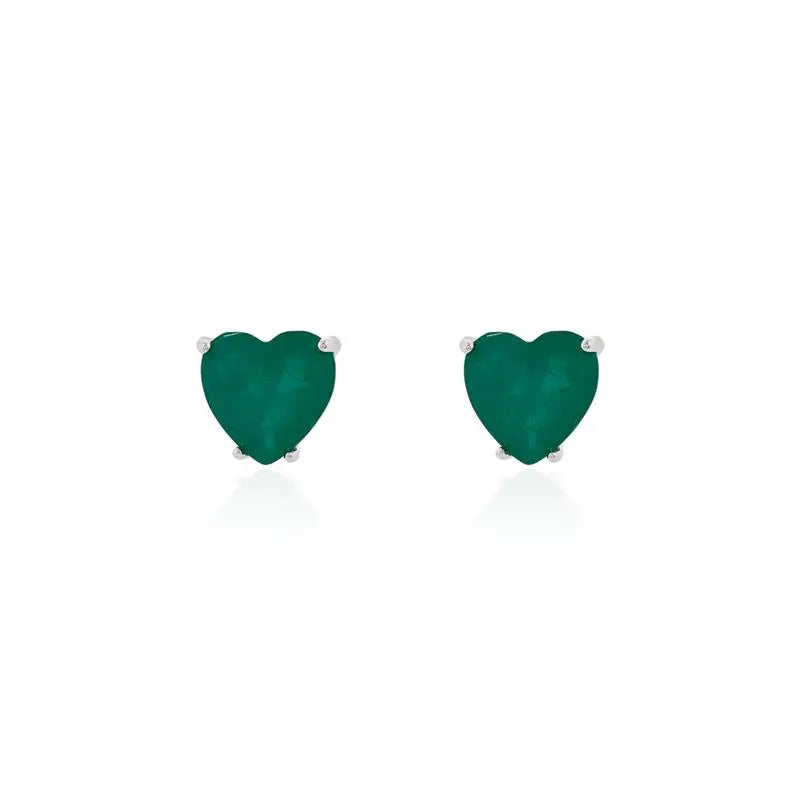 HEART EARRING 9 MM RHODIUM/EMERALD FUSION/SMOOTH