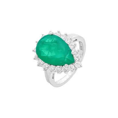Anello Gota 10 mm con Cravação Principessa in Rodio - Esmeralda Fusion e Zirconia Bianca