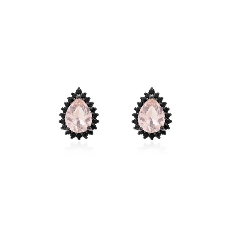 8 MM DROP EARRING WITH PRINCESS SETTING AROUND BLACK/MORGANITE/BLACK ZIRCONIA