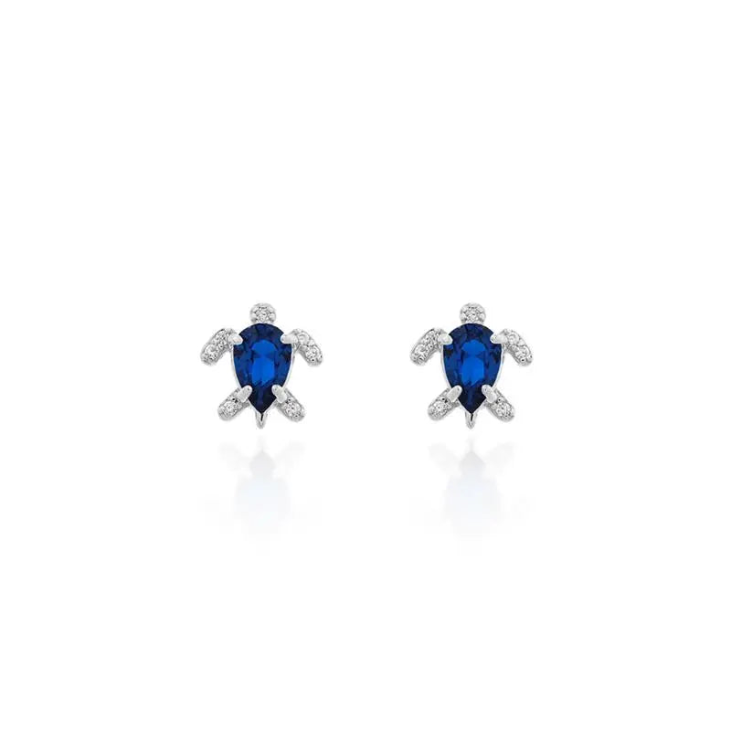 4 MM DROP EARRING WITH TURTLE SHAPE SETTINGS IN RHODIUM/SAPPHIRE/WHITE ZIRCONIA