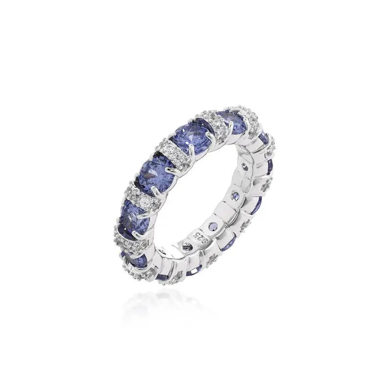 FULL WEDDING RING WITH 5 MM POINTS OF LIGHT INTERCALATING A ROW STUDDED WITH RHODIUM/TANZANITE/WHITE ZIRCONIA