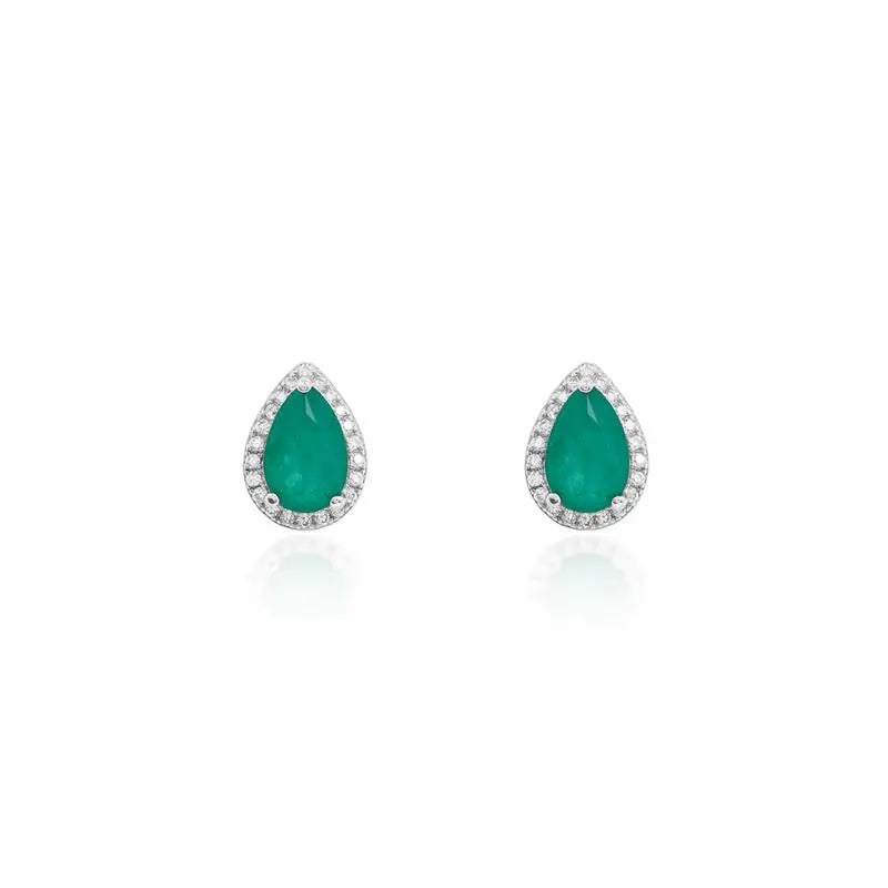6 MM DROP EARRING WITH ROUND SETTING IN RHODIUM/FUSION EMERALD/WHITE ZIRCONIA