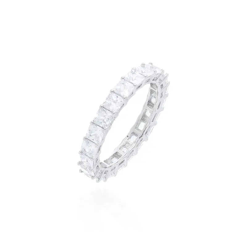 FULL SQUARE WEDDING RING 3 MM RHODIUM/CRYSTAL/SMOOTH