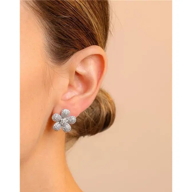 FIVE PETAL FLOWER EARRINGS STUDDED WITH FLOWER CORE GG RHODIUM/WITHOUT STONE/WHITE ZIRCONIA