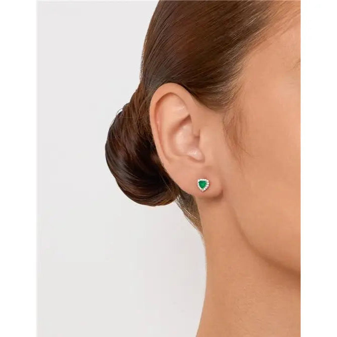 HEART EARRING WITH ONE ROW STUDDED AROUND RHODIUM/EMERALD FUSION/WHITE ZIRCONIA