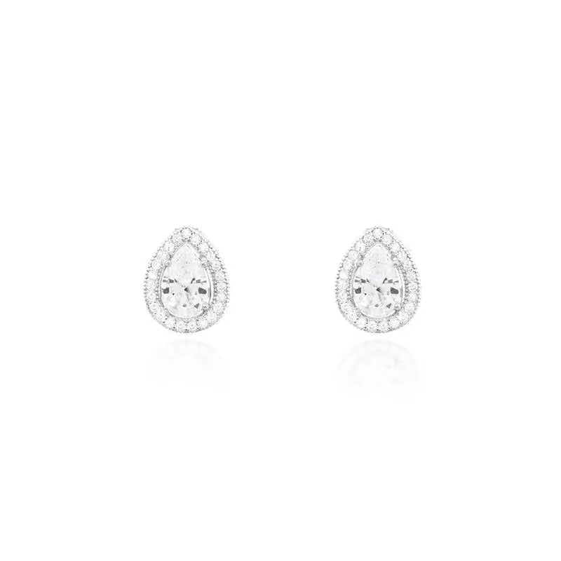 5 MM DROP EARRING WITH ROUND SETTING, RHODIUM/CRYSTAL/WHITE ZIRCONIA