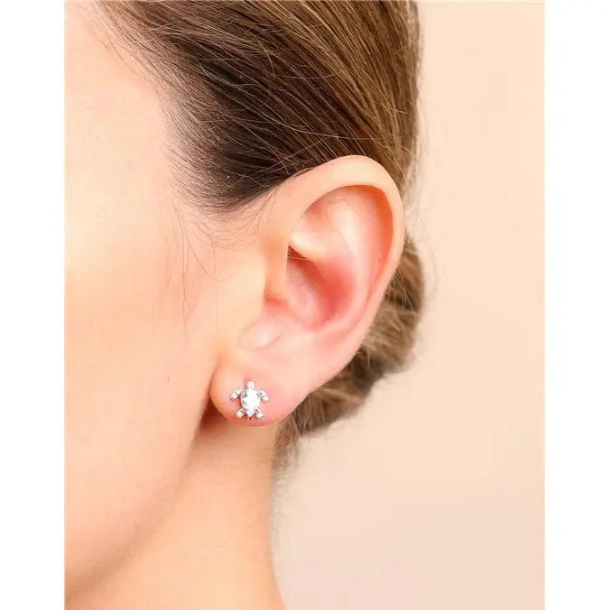 4 MM DROP EARRING WITH TURTLE SHAPE SETTINGS RHODIUM/CRYSTAL/WHITE ZIRCONIA