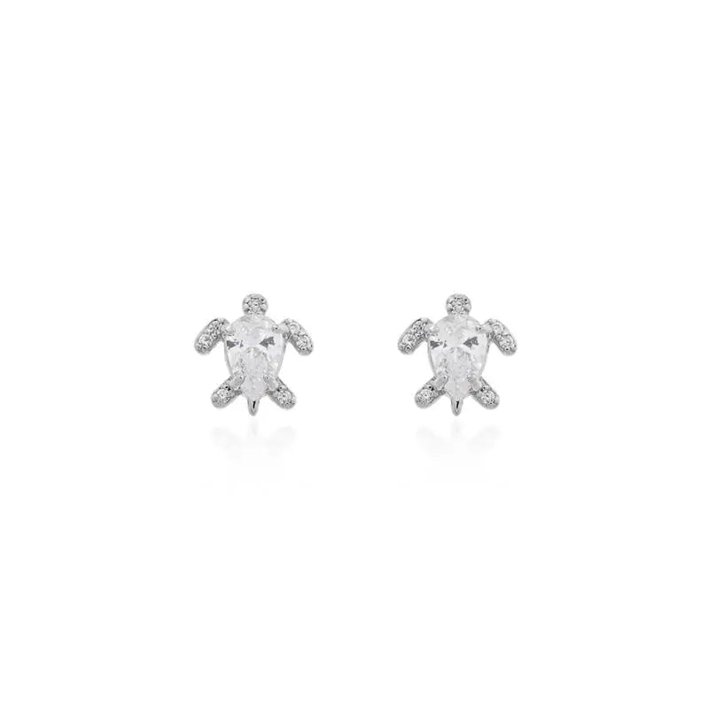 4 MM DROP EARRING WITH TURTLE SHAPE SETTINGS RHODIUM/CRYSTAL/WHITE ZIRCONIA