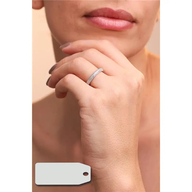 RHODIUM STUDDED WEDDING RING/WITHOUT STONE/WHITE ZIRCONIA