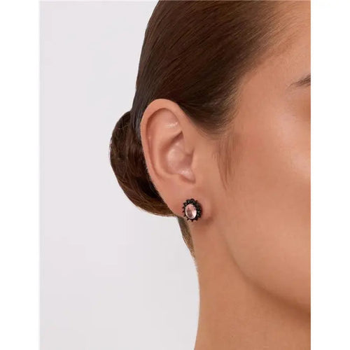 08 MM OVAL EARRING WITH PRINCESS SETTING AROUND BLACK/MORGANITE/BLACK ZIRCONIA