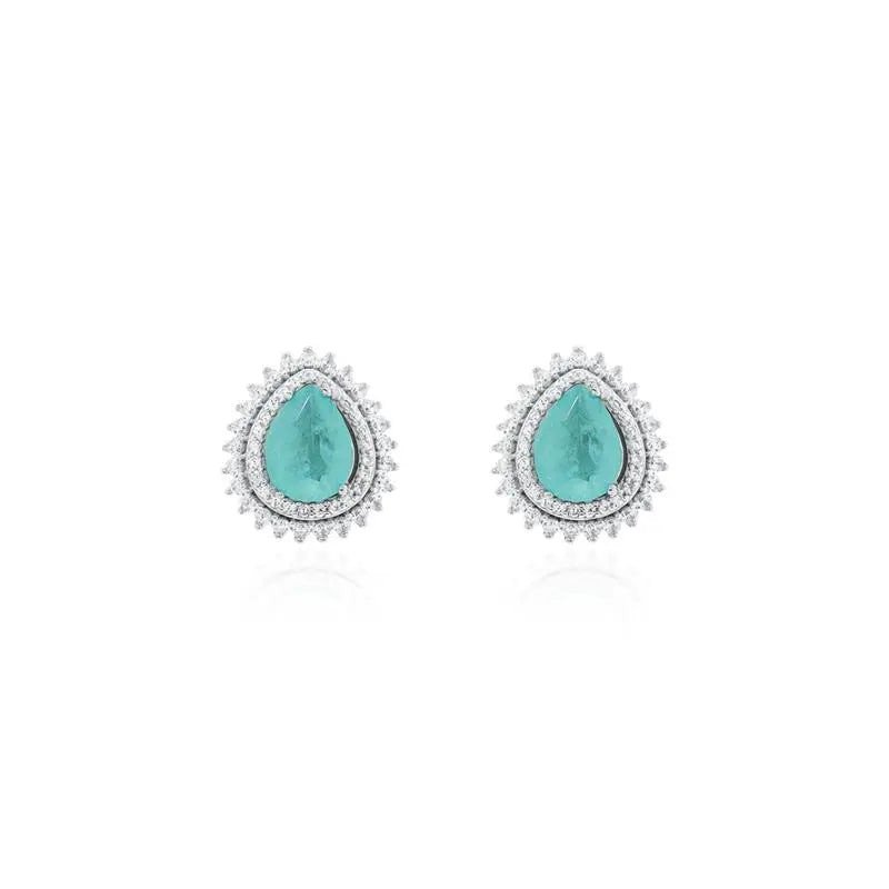 7MM DROP EARRING, ONE ROW, STUDDED AND PRINCESS SETTING AROUND, RHODIUM/COLOMBIAN/WHITE ZIRCONIA