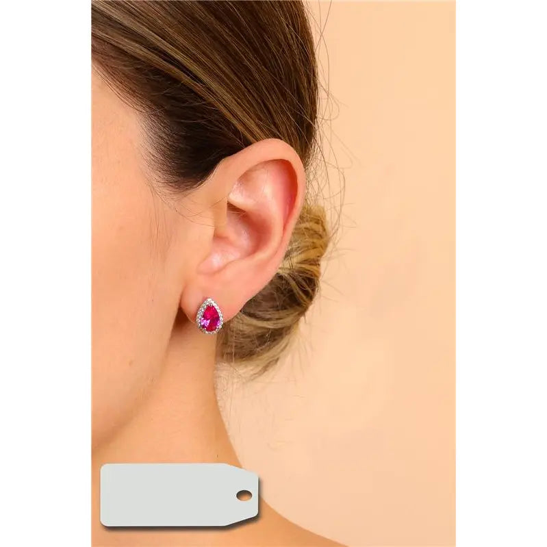 6 MM DROP EARRING WITH RHODIUM/PINK SAPPHIRE/WHITE ZIRCONIA SETTING AROUND