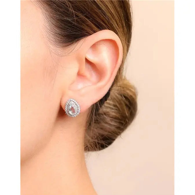 5 MM HOLLOW DROP EARRING TWO ROWS PRINCESS SETTING AROUND RHODIUM/AQUAMARINE/WHITE ZIRCONIA