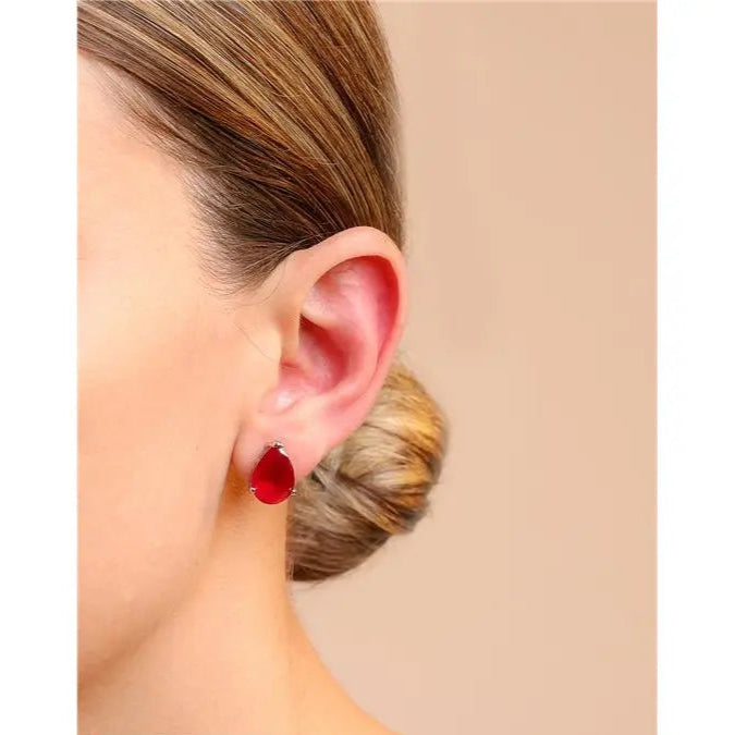 10 MM PLAIN DROP EARRING THREE CLAWS RHODIUM/RUBY/PLAIN