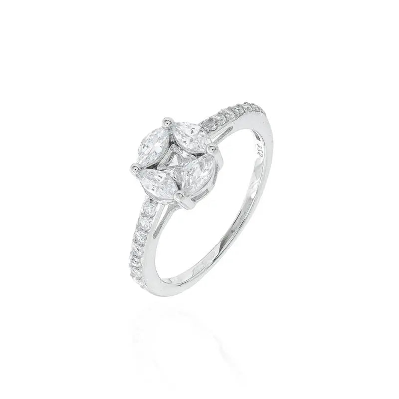 HALF ROUND SETTING RING 8 MM INVISIBLE RHODIUM/CRYSTAL/WHITE ZIRCONIA