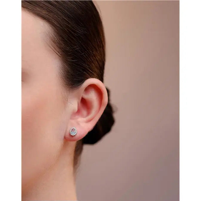 4X6 DROP SHAPED EARRING WITH PRINCESS SETTING AROUND RHODIUM/AQUAMARINE/WHITE ZIRCONIA