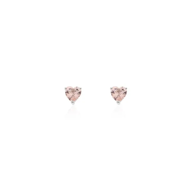 HEART EARRING 6 MM SMOOTH RHODIUM/MORGANITE/SMOOTH