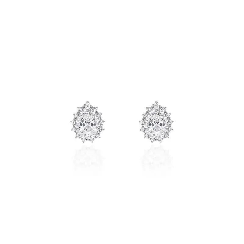 5 MM DROP EARRING TWO ROWS PRINCESS SETTING AROUND RHODIUM/CRYSTAL/WHITE ZIRCONIA