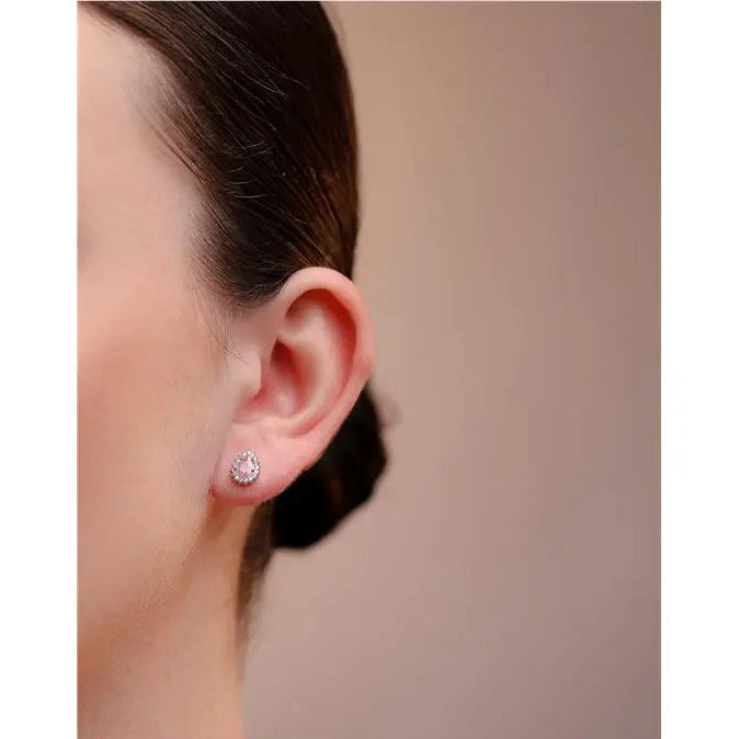 4X6 DROP SHAPED EARRING WITH PRINCESS SETTING AROUND RHODIUM/KUNZITE/WHITE ZIRCONIA