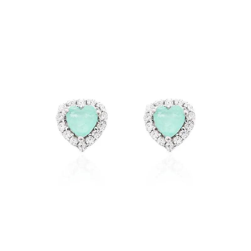 HEART EARRING WITH ONE ROW STUDDED AROUND RHODIUM/COLOMBIANA/WHITE ZIRCONIA
