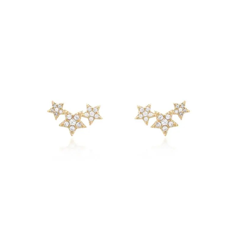 THREE STAR EARRINGS STUDDED IN GOLD/WITHOUT STONE/WHITE ZIRCONIA
