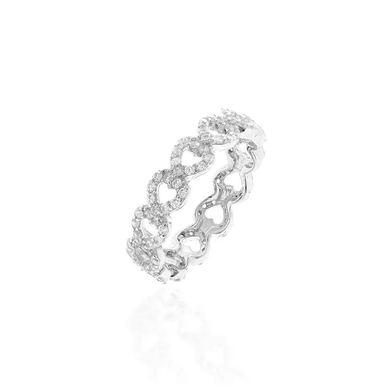 FULL RING WITH HOLLOW HEARTS STUDDED IN RHODIUM/WITHOUT STONE/WHITE ZIRCONIA