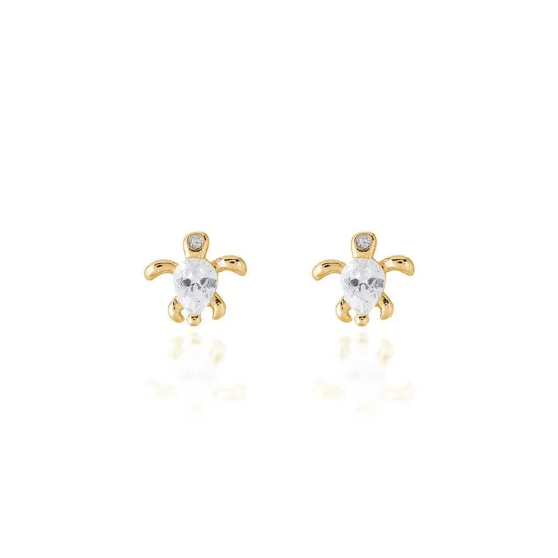 PLAIN TURTLE EARRING WITH HALF STONE DROP SHAPE GOLD/WITHOUT STONE/WHITE ZIRCONIA