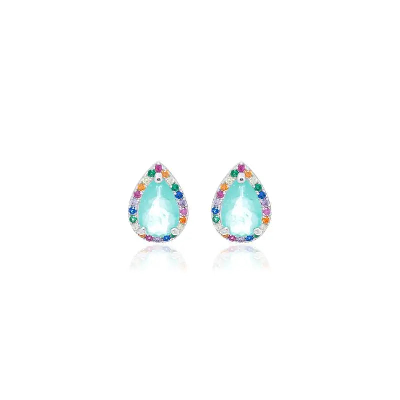 6 MM DROP EARRING WITH RHODIUM/COLOMBIANA/RAINBOW SETTING