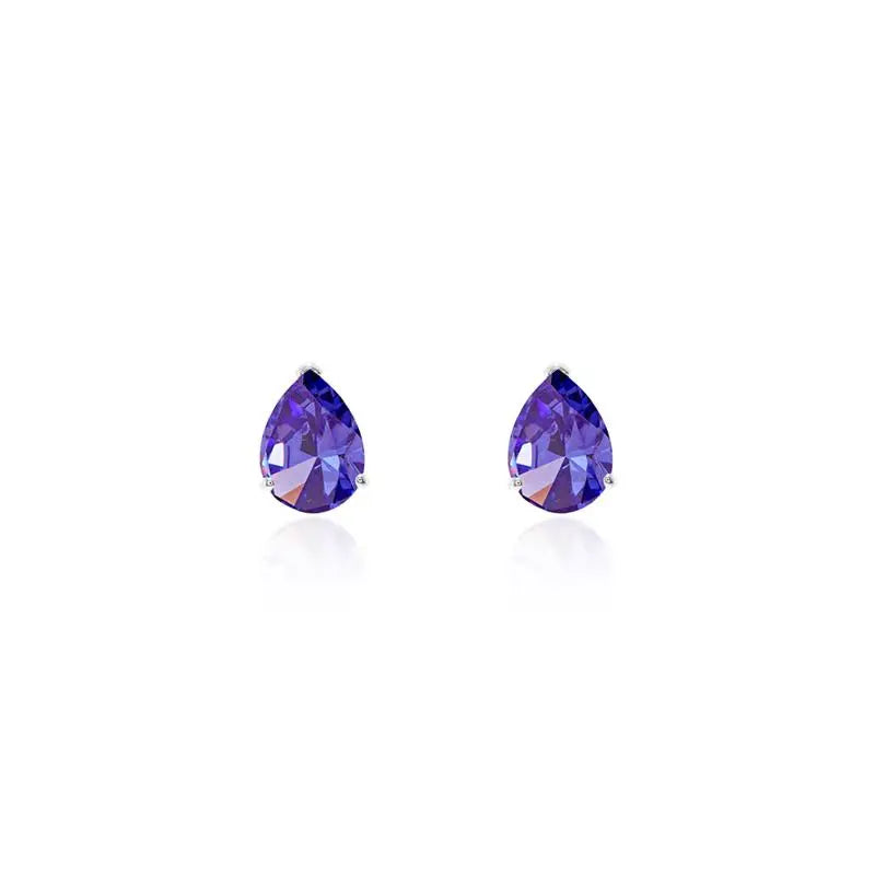 10 MM SMOOTH THREE CLAWS DROP EARRING RHODIUM/TANZANITE/SMOOTH