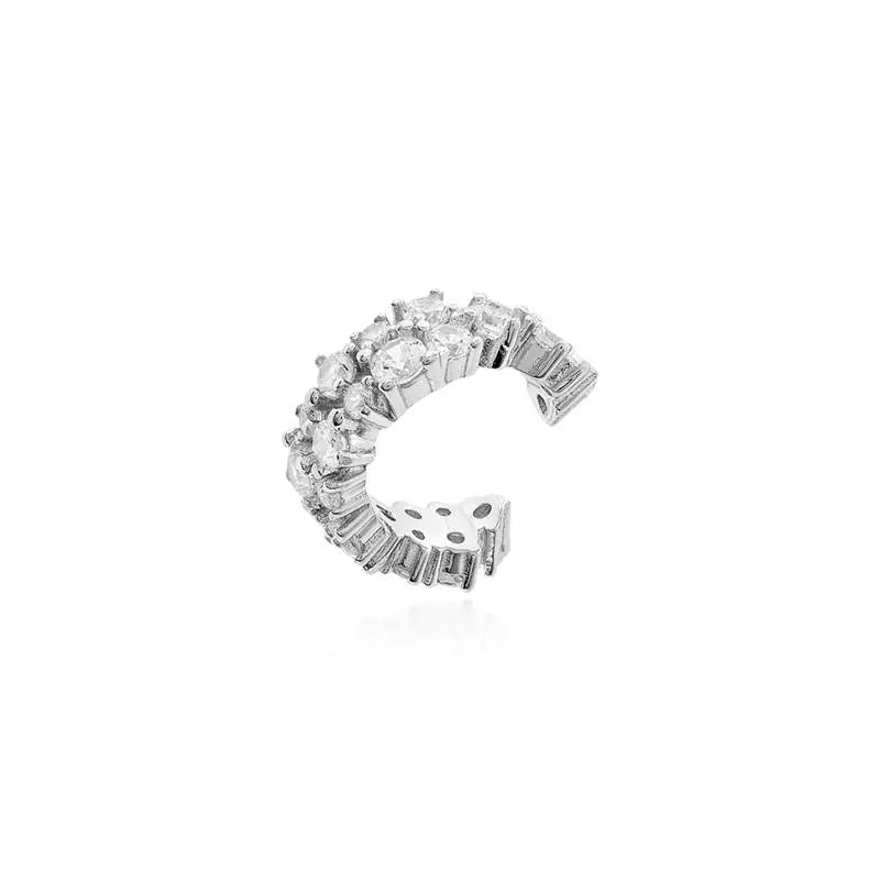 PIERCING TWO ROWS UNEQUAL STUDDED RHODIUM/WITHOUT STONE/WHITE ZIRCONIA