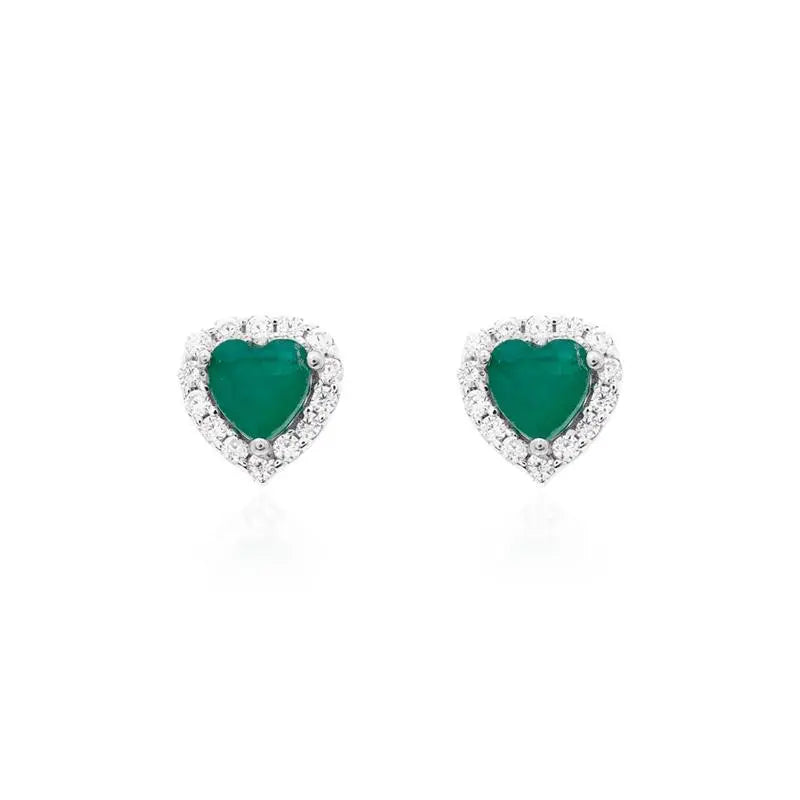 HEART EARRING WITH ONE ROW STUDDED AROUND RHODIUM/EMERALD FUSION/WHITE ZIRCONIA