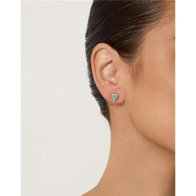 4 MM HEART EARRING WITH RHODIUM/COLOMBIAN/WHITE ZIRCONIA SETTING AROUND