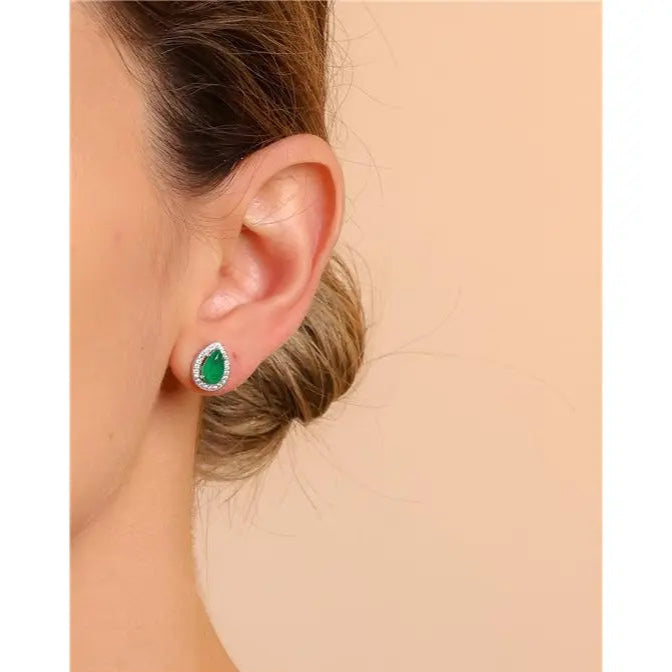 5 MM DROP EARRING WITH ROUND SETTING, RHODIUM/EMERALD FUSION/WHITE ZIRCONIA