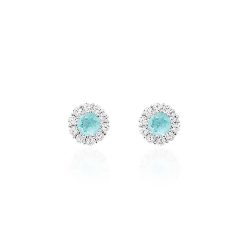 ROUND EARRING 4 MM SINGLE ROW STUDDED 2 MM AROUND RHODIUM/COLUMBIAN/WHITE ZIRCONIA