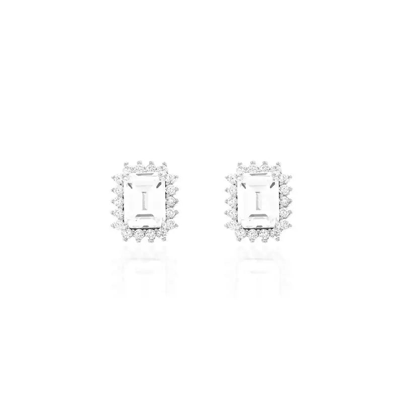 6 MM RECTANGULAR EARRING WITH PRINCESS SETTING AROUND RHODIUM/CRYSTAL/WHITE ZIRCONIA