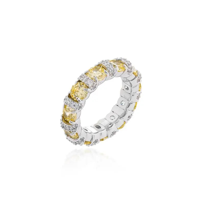 FULL WEDDING RING WITH 5 MM LIGHT POINTS INTERCALATING A ROW STUDDED WITH RHODIUM/YELLOW FANCY/WHITE ZIRCONIA