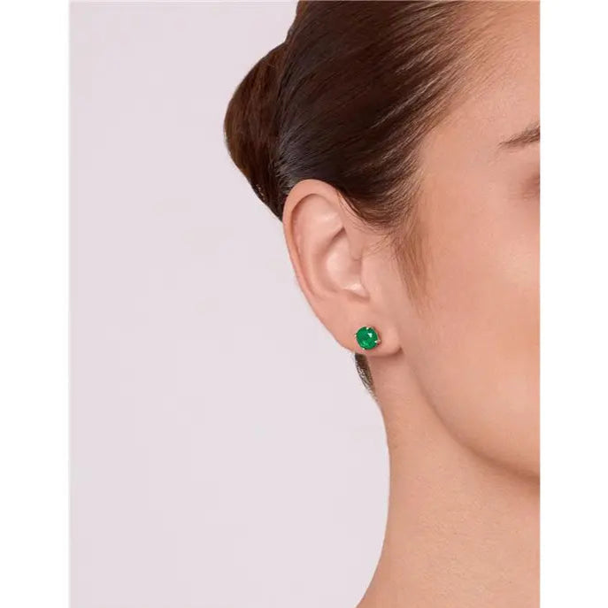 SOLITARY EARRING POINT OF LIGHT 8 MM RHODIUM/EMERALD FUSION/SMOOTH