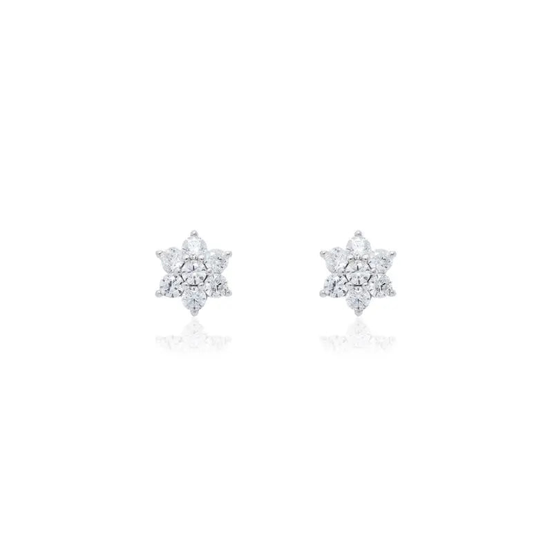 FLOWER EARRING WITH SIX PETALS AND CENTRAL ZIRCONIA 3MM RHODIUM/WITHOUT STONE/WHITE ZIRCONIA