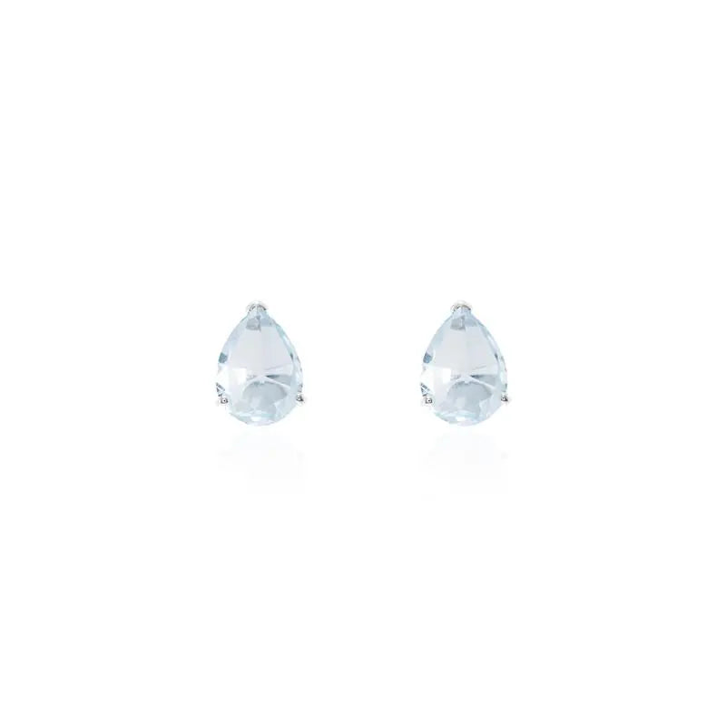 10 MM PLAIN DROP EARRINGS WITH THREE CLAWS RHODIUM/AQUAMARINE/PLAIN