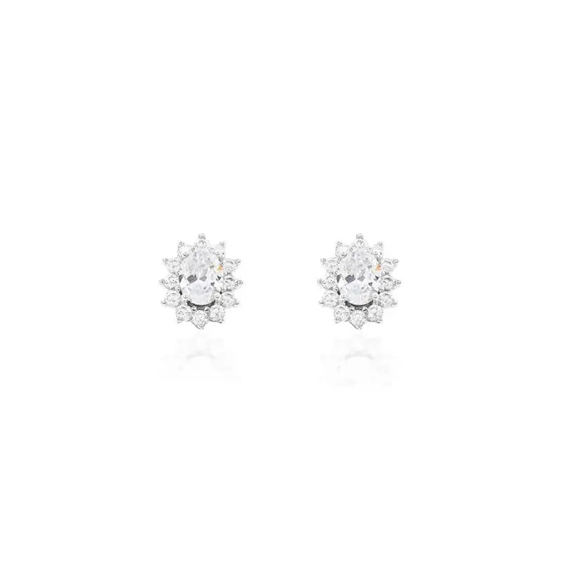 04 MM OVAL EARRING WITH PRINCESS SETTING AROUND RHODIUM/CRYSTAL/WHITE ZIRCONIA