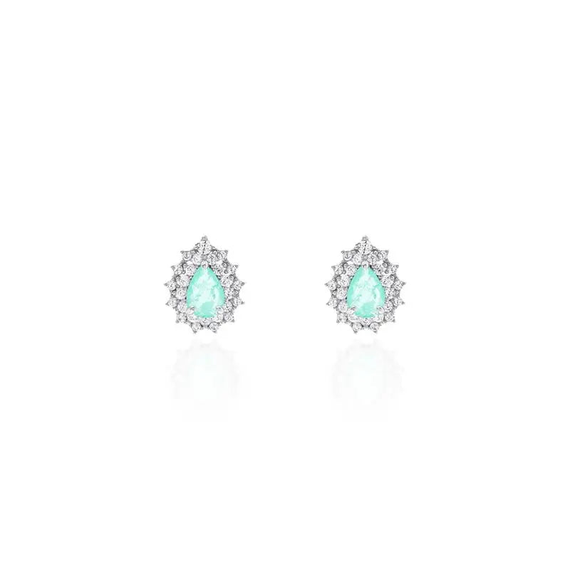 5 MM DROP EARRING TWO ROWS PRINCESS SETTING AROUND RHODIUM/COLOMBIAN/WHITE ZIRCONIA
